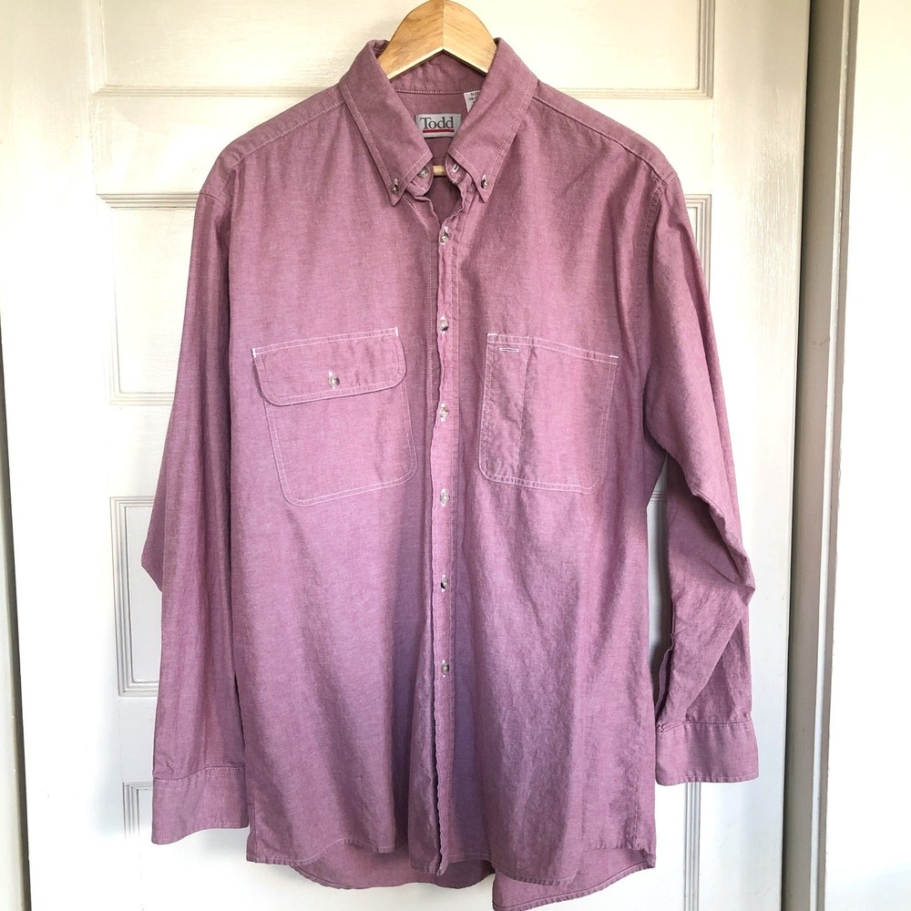 Todd 100% Cotton Button Down Shirt Men's L Mauve Oxford Casual Y2K Minimalist